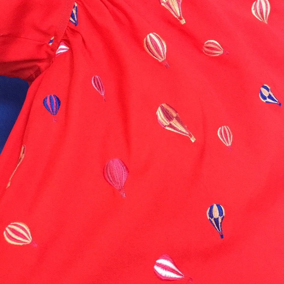 Nishe Red dress with multicolor embroidered hot air balloons & Peter Pan collar - Picture 7 of 15